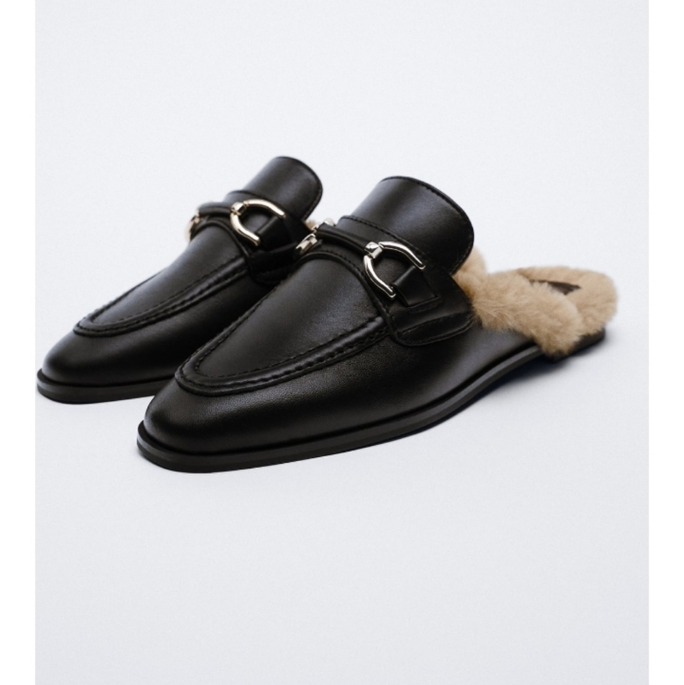 Zara Open Back Faux Fur Lining Loafers Sz-8